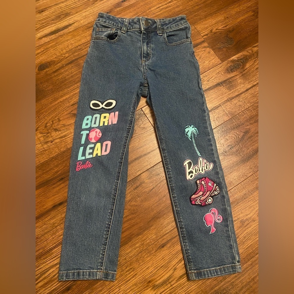 Barbie Girls Jeans Size 7 Embellished Legs Patches & Prints Born To Lead